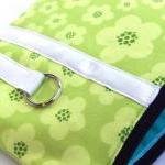 Zippered Small Coin Purse In Green Blossoms.