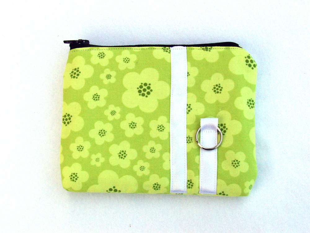 Zippered Small Coin Purse In Green Blossoms.
